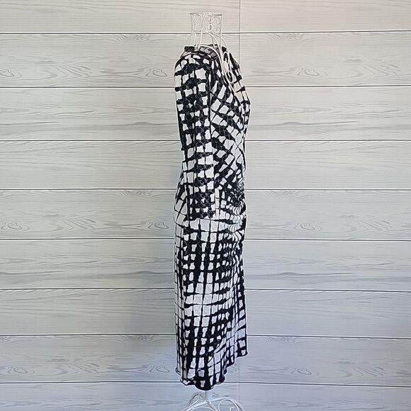 Joseph Ribkoff black and white geo print faux wrap midi dress Women's Size 4 - Picture 6 of 11